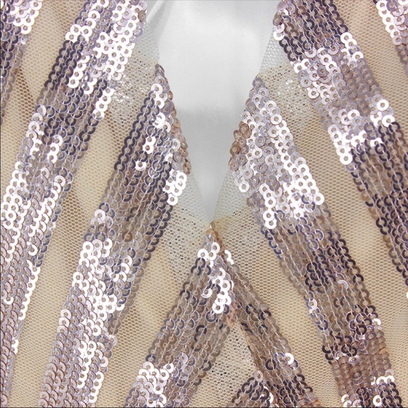 Elegant Sequin Backless Hourglass Rose Gold Gown - Picture 7 of 8